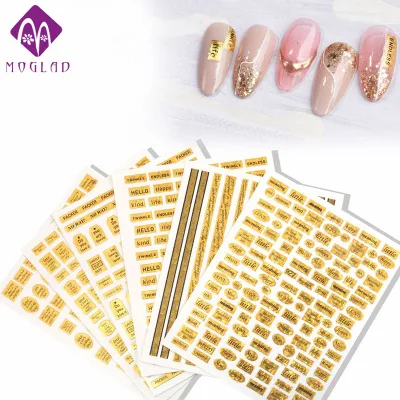 New Nail Art Stickers with Gold 3D Gold Letter Lines Nail Art Stickers DIY Nail Art