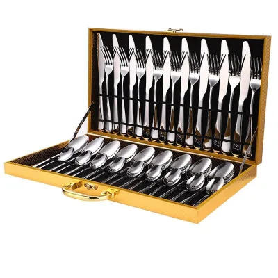 Luxury Gold Black Stainless Steel 36-Piece Modern Design Party Use Tableware Set Premium Steak Cutlery with Spoon and Knife