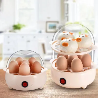 Plastic Egg Cooker Anti-Dry-Burn Double Layer Mini Egg Steamer Custard Maker 1-12 Pieces Capacity Noise-Free Pot Cover Home