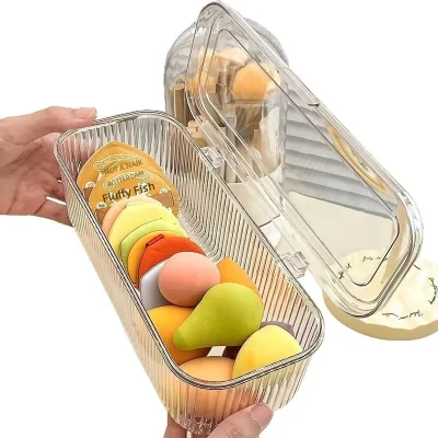 GREENSIDE PET QC2410 Powder Puff Storage Box Dressing Table Desktop Cosmetic Lipstick Dust-Proof Organizer Bracelet Beauty