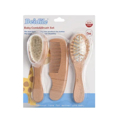 Hot Selling New Cross-Border Baby Care Set Beech Wood Soft Bristle Brush and Cleaning Comb for Baby's Haircare