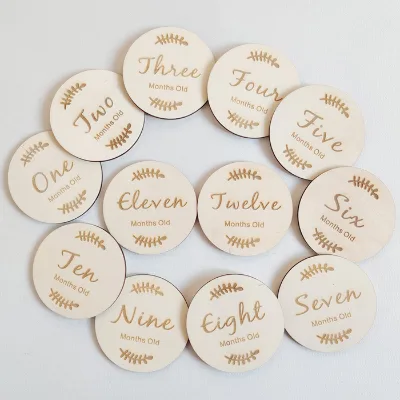 1-12 Months Wooden Milestone Photo Cards, Baby Announcement Cards Photo Prop Monthly Milestone Discs