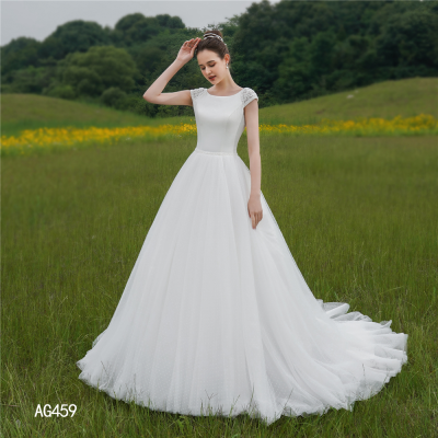 Economical Manufacture Price High Quality Wedding Gown Bride Dress Open Back Short Sleeve Ball Gown Dress
