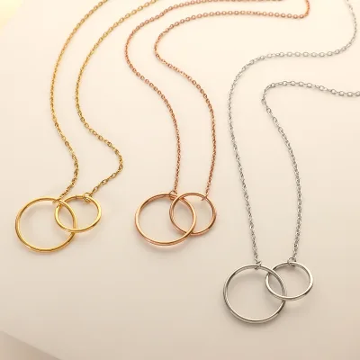 Titanium Steel Double Interlocking Circle Necklace Gold Silver Rose Gold Minimalist Infinity Chain Women Jewelry