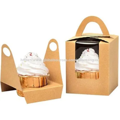 Hot selling Kraft paper Cupcake Boxes with Window and Insert Handle for Party Favor cake cookies Packing