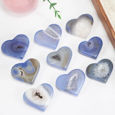 Wholesale Crystal Blue Agate Heart-shaped Ornaments, Suitable for Home Decoration and As Gifts