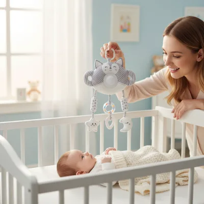Baby Super Soft Fox Wind Chime Soothing Pendant with Sound Light and Music Multi-functional Bed Hanging Toy