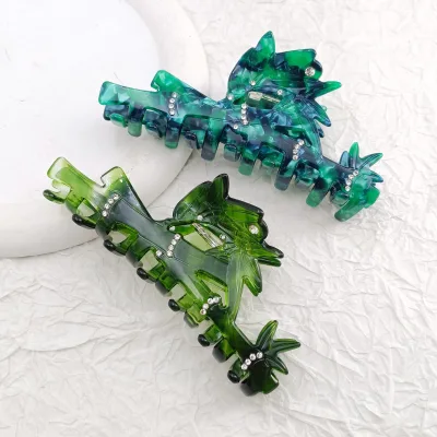 11cm Bamboo Rhinestone Acetate Hair Claw Clip Shiny Crystal Hair Catch Fashion Hair Accessory for Women Daily Party Hairstyle