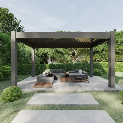 Modern Aluminum Louvre Roof Pavilion with Screen Electric Waterproof Customizable Dimensions (3x3m) for Garden Patio & Balcony
