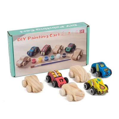 Unfinished Wooden Cars to Paint DIY Craft, Kids Paint Craft Kit for Home Activities, 6pcs Handmade Wooden Toy Car Kit