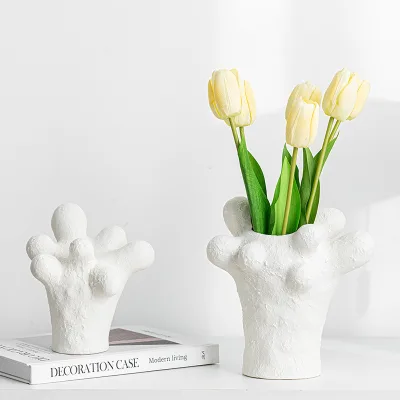 New European Style Flower Bud-shaped Bone Blossoms Creative Flower Insertion Simple Ceramic Vase High End Home Desktop