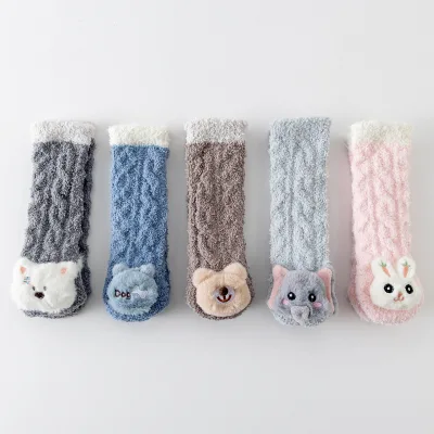 New Design Winter Warm Thicken Pink Socks Baby Knee High Cozy Socks Children Indoor Fuzzy Socks With Anti slip and Cute Animal
