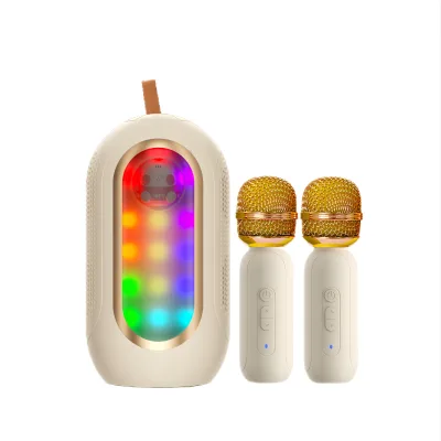 Colorful Wireless Microphone and Speaker Set with Dual  Microphone Rechargeable LED Color Lights Handheld Mic Mini Karaoke