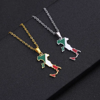 Italy Map Flag Pendant Necklaces Silver Color/Gold Color Italian Maps Jewelry Gifts