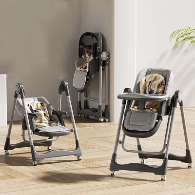 Children's Dining Chair with Universal Wheels Brake with Rocking Chair Function Comfortable Leather Seat Cushion for Babies