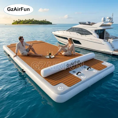 Inflatable Floating Dock EVA Teak Deck Yacht Dock with D-rings and Handles 100-500kg Capacity <5 Passengers