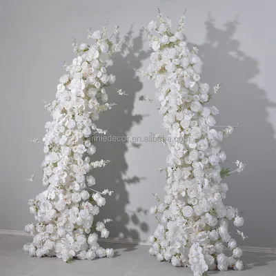 ANNIELU Hot Selling 8ft Silk White Rose Flower Runner Wedding Backdrop for Arch Decoration Photo Booth Model JM2025102701