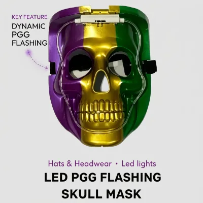 LED Light up Skull Mask Purple Green Gold Mardi Gras Flashing PP Full Face Mask for Carnival Party Parade Decoration