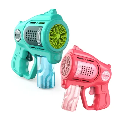 Discount Strong Electric Mini Bubble Gun 21 Holes Automatic Soap Bubble Machine Toy Bubble Maker Gun with Lights for Kids Adult