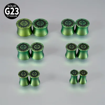 G23 Titanium Sun Face Tunnel Drum Ear Plug Green PVD Punk Body Piercing Jewelry for Piercing Studios