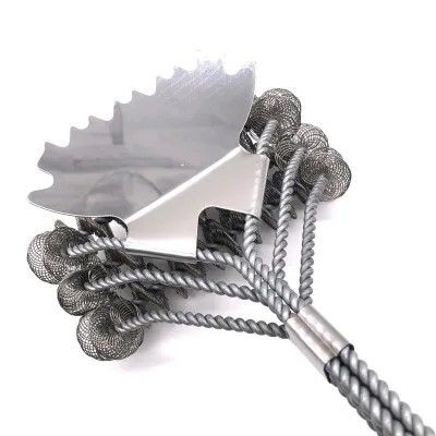 Durable Stainless Steel Grill Mesh Tool with Spring Coil Long Handle BBQ Cleaning Brush Plastic and Metal Handle BBQ Tools