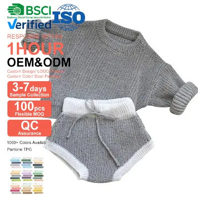 Custom LOGO Sprinkle Knit Baby Set Chunky Knitted Baby Sweater for Kids With 100% Organic Cotton