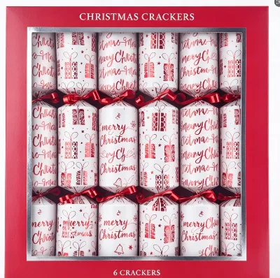 White & Red Merry Christmas Printed Christmas Crackers Window Gift Box Holiday Table Decor