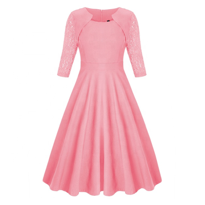 2021 New Arrival Women Evening Party Dress Lace Half Sleeve Midi Dresses Elegant Formal Cocktail Prom Ball Gown False Two Pieces