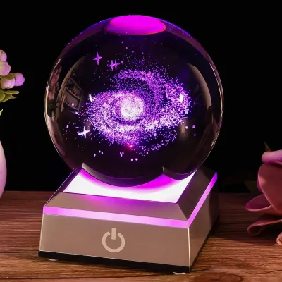 Brilliant Crystal 3D Galaxy  System Crystal Ball with LED Colorful Lighting Touch Base Nigh Light
