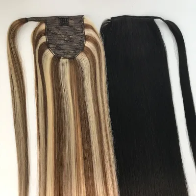 Factory Double Drawn Brazilian Wrap Around Ponytail Remy Human Hair Extension Straight Blonde Ponytails