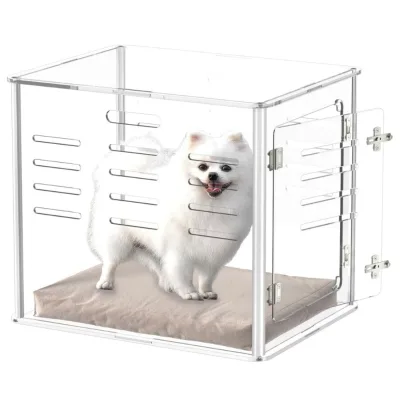 Modern Clear Acrylic Pet Cage Transparent Small Dog House Ventilation Slots Pre-Assembled Indoor Puppy Kennel for Small Animals
