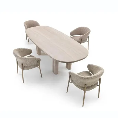 Modern Minimalist Design Custom Furniture Natural Travertine Dining Table Natural Marble Stone Oval Round Table