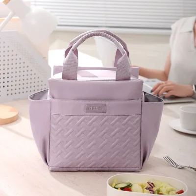 New Portable Fashion Insulated Polyester Thermal Backpack Lunch Bag for Students Office Workers Stylish Croissant Tote Design