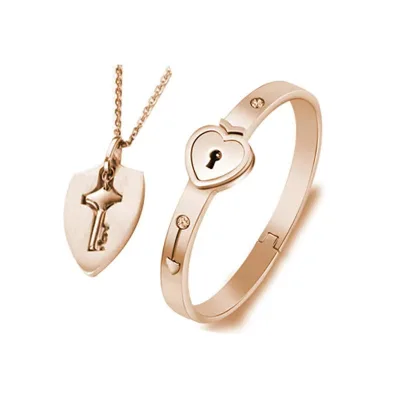 Valentine's Day Gift Titanium Steel Shield Unlocking Couple Jewelry Key Love Lock Bracelet