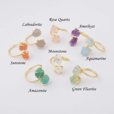 Fashion Jewelry Rings Gold Unique Adjustable Ring Gemstone Rings With Natural Stones