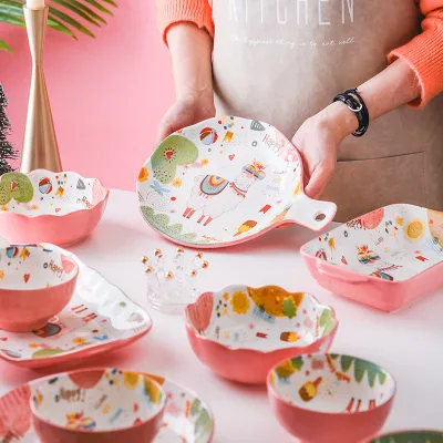 Cheap Price Cute Cartoon Ceramic Bowl Plate Dinnerware Sets Tableware Ceramic Dinnerware Sets Christmas