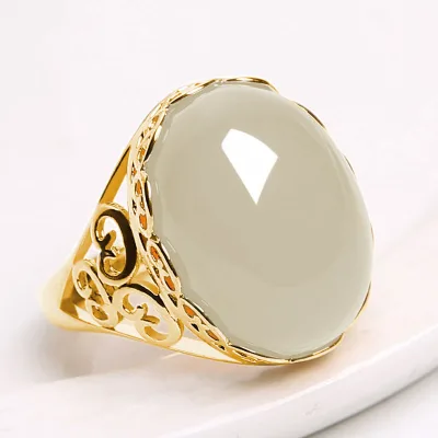 Vintage Emerald Chalcedony Ring with Red Green Agate, Adjustable Ethnic Style Jewelry for Women