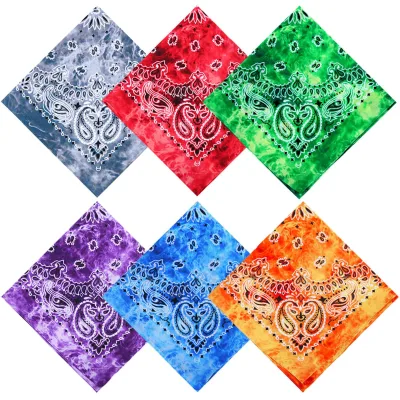 Wholesale Custom Logo Square Bandana 22x22in 100% Cotton Tie Dye Paisley 2-Sided Screen Printed Unisex for Men and Women