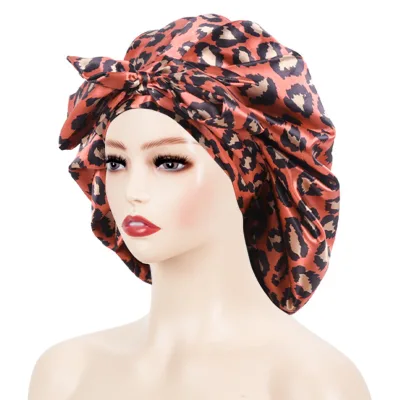 Women Silk Designer Satin Hair Bonnets Luxury Hijabs Bonnets Leopard Print Bonnet Reversible Ladies Mulberrry Sleeping Cap