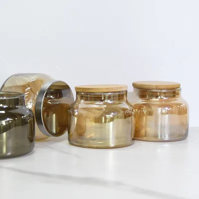 Wholesale 10oz Wide Mouth Amber Clear Glass Apothecary Candle Jar With Bamboo Lid