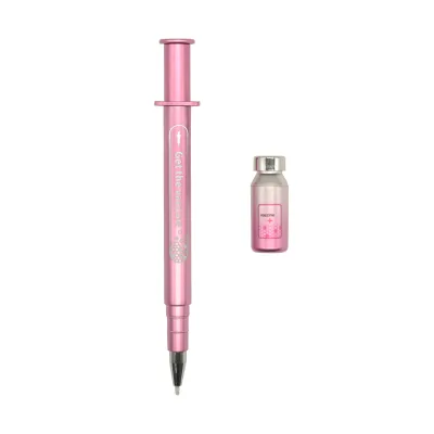 Simulated Syringe Pen with Light, Black Ink, Reusable 0.5mm Plastic Gel Ink for Office & School Promotion
