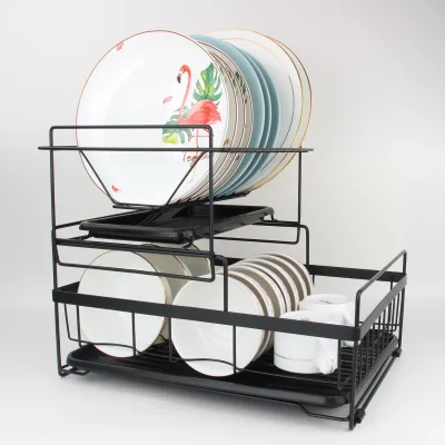 Iron Wire Tableware Cabinets Dish Drying Rack Drainer with Plastic Hanging Storage Holder