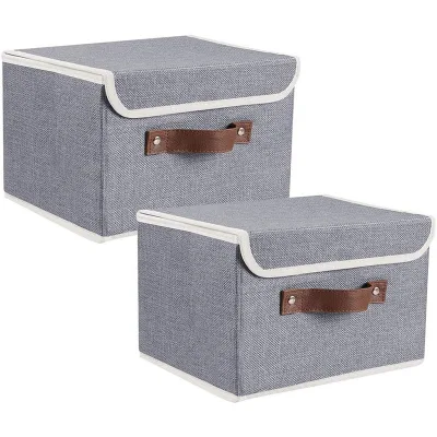 2 Pack Linen Fabric Foldable Wardrobe Storage Organizer with Lid for Closet Organization Closet Organization Wholesale