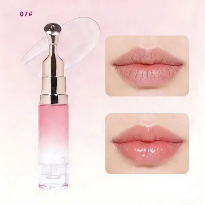 Massage Head Lip Gloss Lip Treatment Private Label Silver Top Lip Gloss Pen Packaging Peptide Lip Balm with Metal Applicator