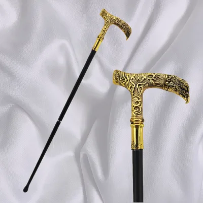 Golden Eagle Engraved Walking Stick, Light Detachable Metal Eagle Head Walking Cane, Non-slip Rubber Tip Crutch for Seniors