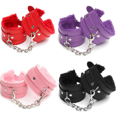 High Quality Colorful Plush Handcuff Exotic Restraints Bandage Sexy Pu Leather Handcuffs for Couples