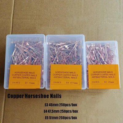 250pcs Horseshoe Nail Copper Plated Horse Shoe Nails High Tensile Strength Precision Hoof Nails Box