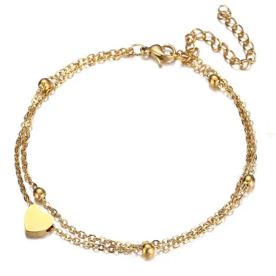Bohemian Heart Moon Beads Ankle Bracelet for Women Leg Chain Round Tassel Anklet Summer Vintage Foot Jewelry Accessories
