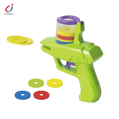 Chengji Kids Flying Disc Shooter Gun Outdoor Play Portable Creative Interaction Fun Colorful Plastic Flying Saucer Gun