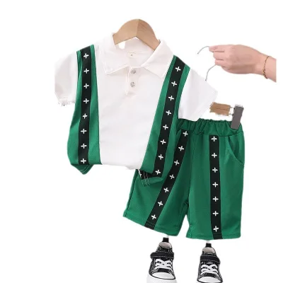 New Style Teen Boys Summer Polo Shirt Set Short Sleeve Printed T-shirt with Shorts 2 Pcs Clothing Set